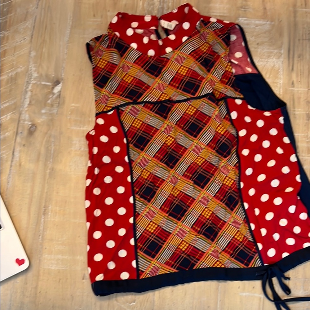 Chic Red Plaid and Polka Dot Top